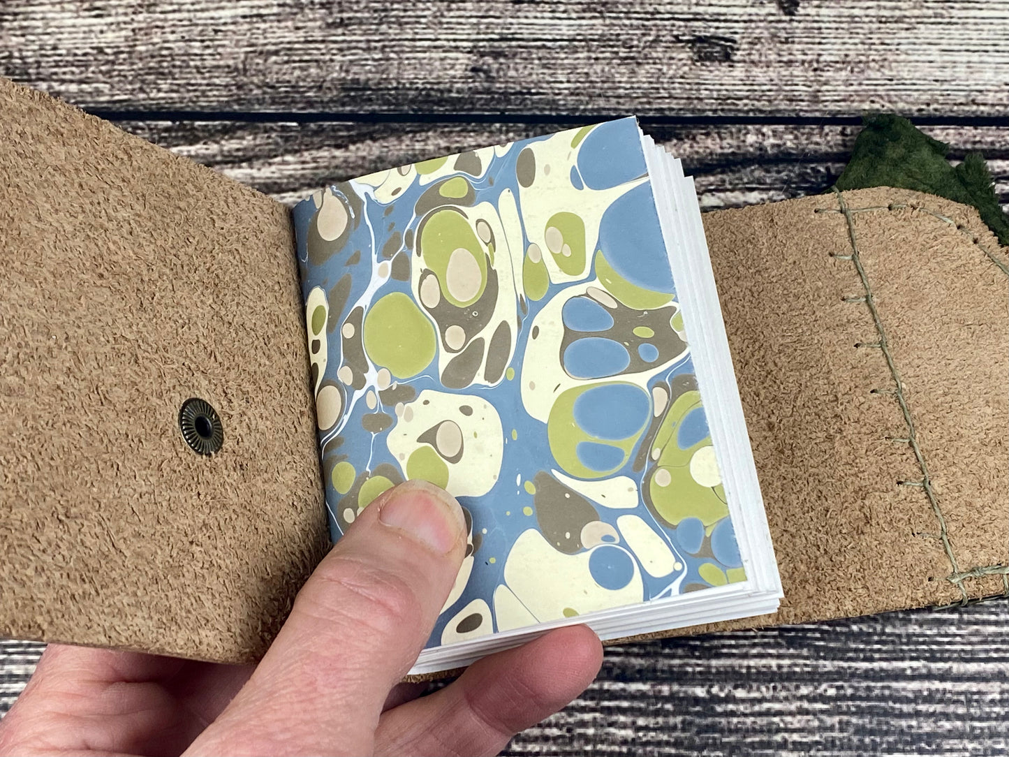 Mini Leather Journal - Tan bison with Caiman