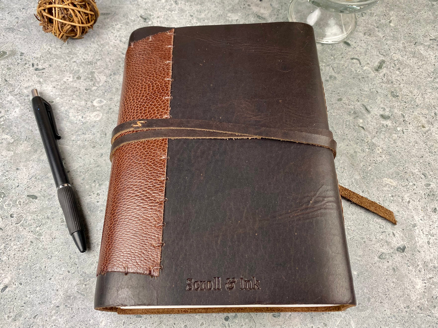 Large Leather Sketchbook/Journal - Bison and Ostrich