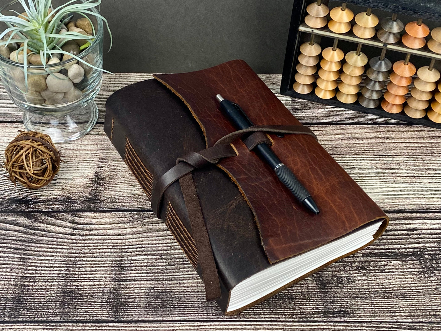 Large Leather Sketchbook/Journal - Walnut and Espresso with Pen Loop