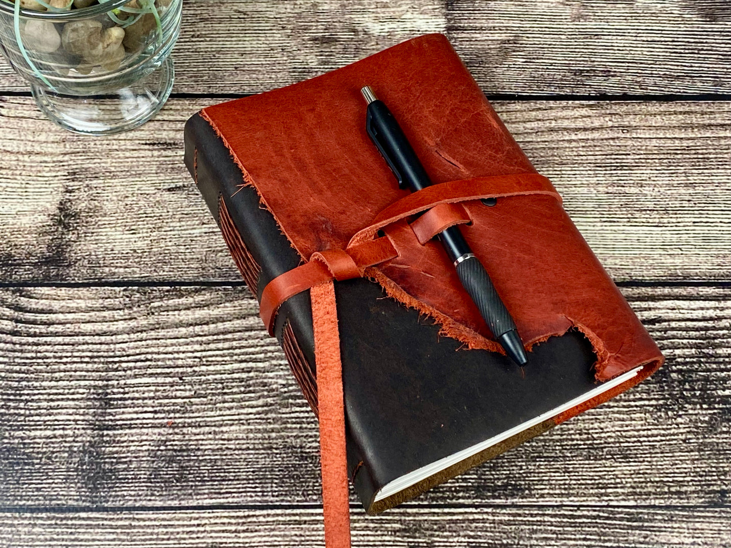 7x5 Leather Sketchbook/Journal - Red & Espresso Bison