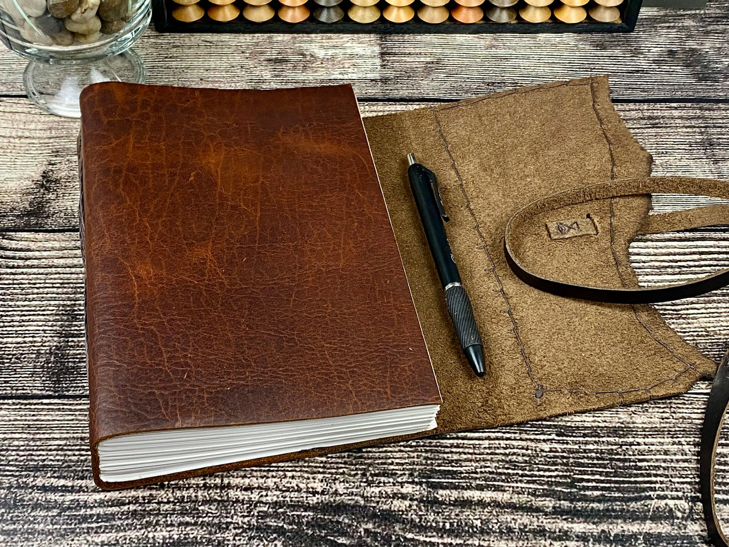 Large Leather Sketchbook/Journal - Bison and Ostrich