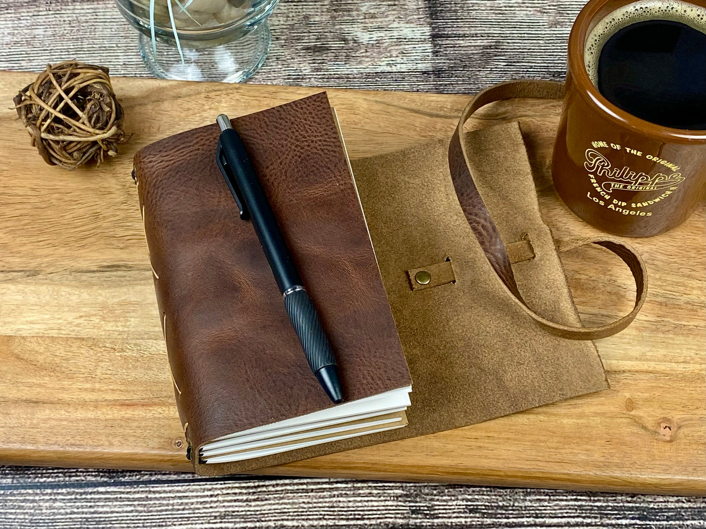Pocket Refillable Journal in Saddle Brown Leather