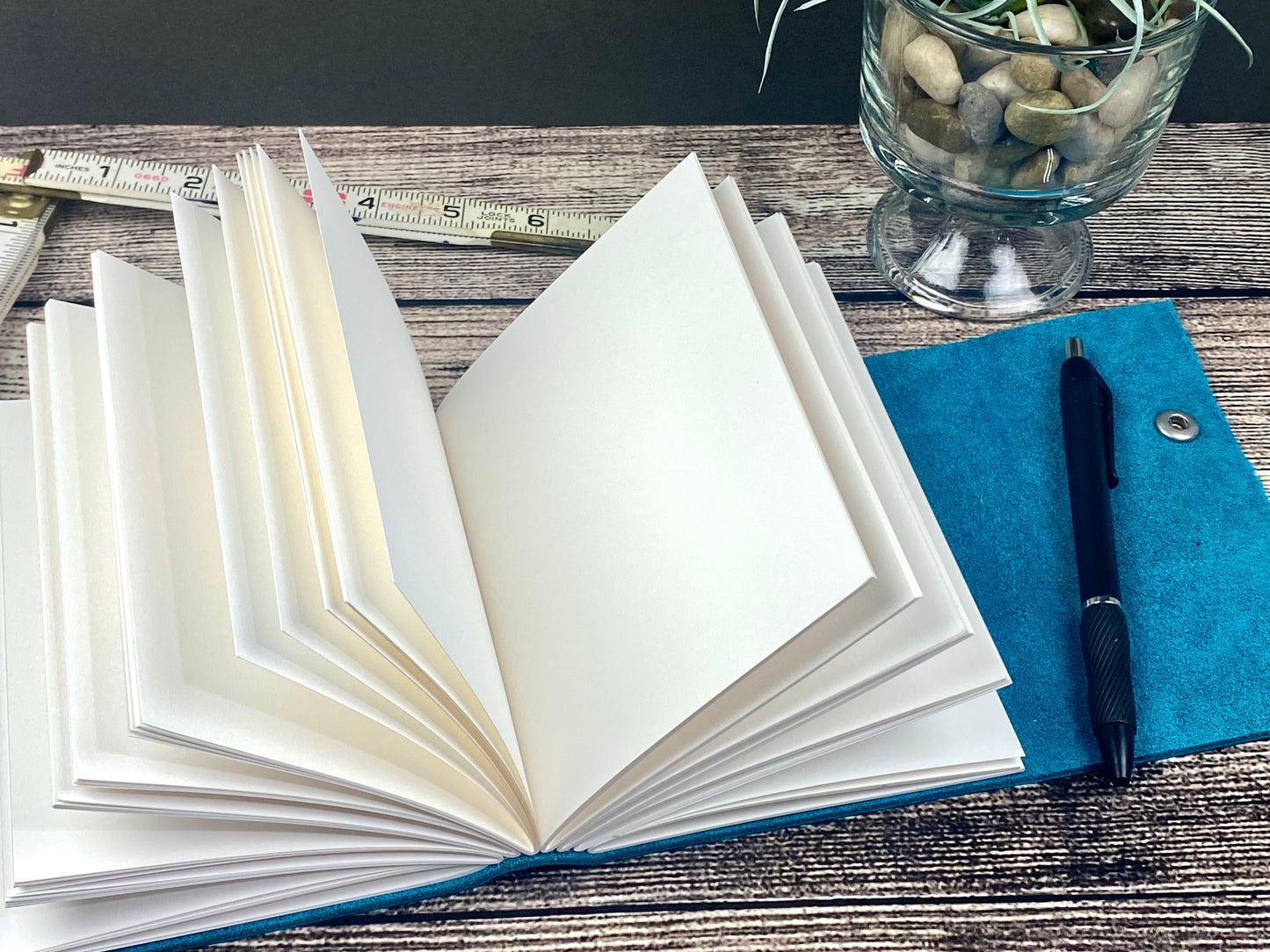 Small Leather Journal - Turquoise Bison with snap