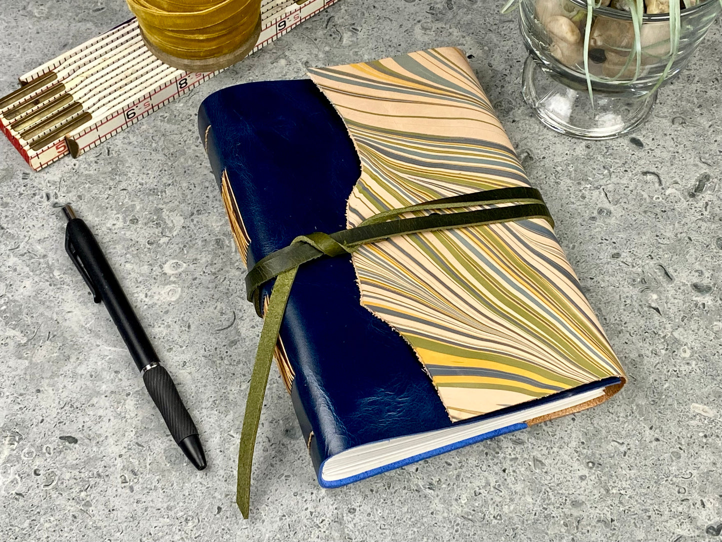 7x5 Marbled Leather Journal - Sapphire
