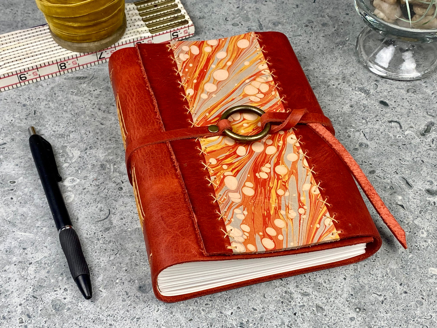 7x5 Marbled Leather Journal - Red Bison