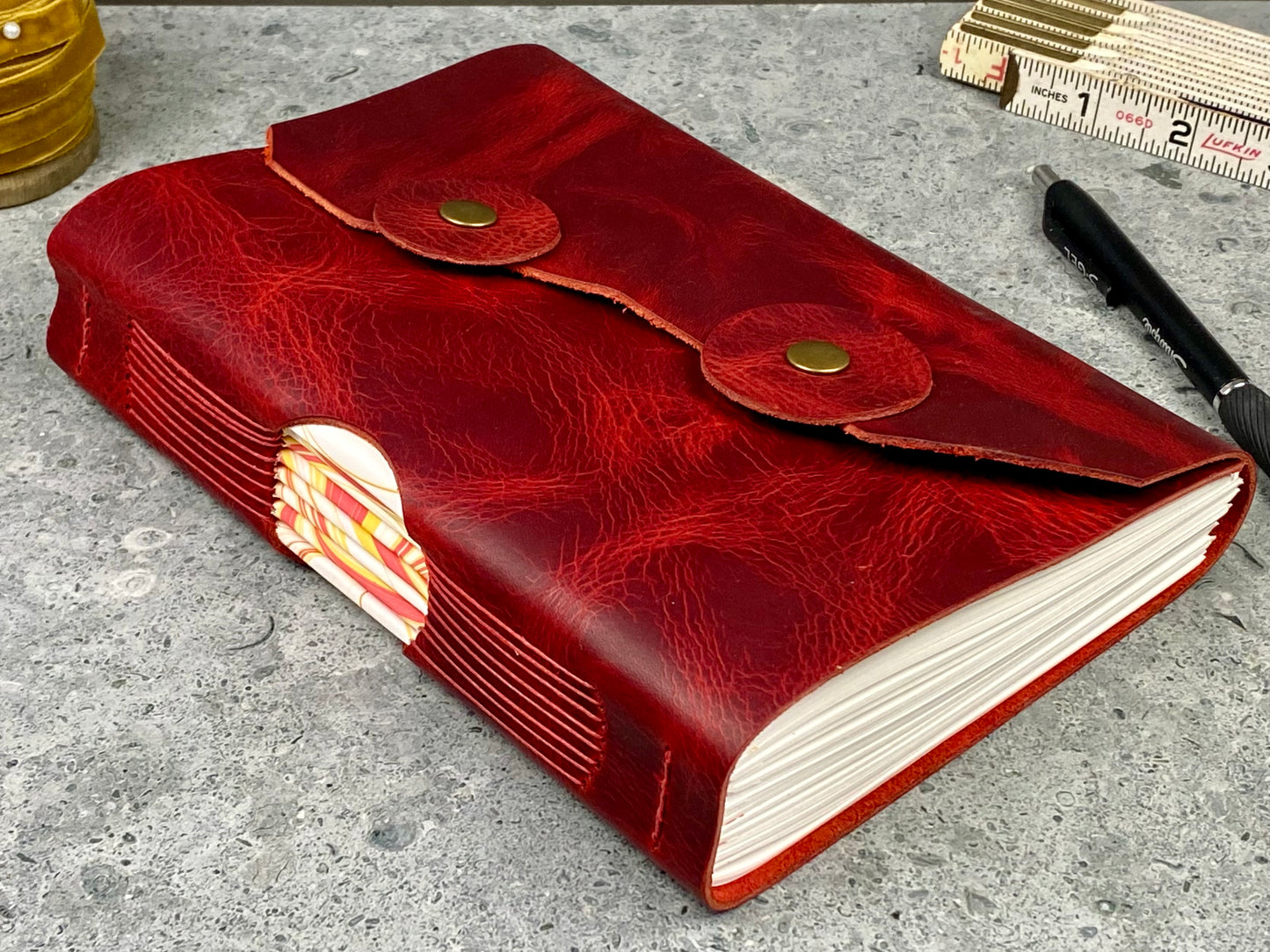 Large Buttonhole Journal Sketchbook, Red Cowhide