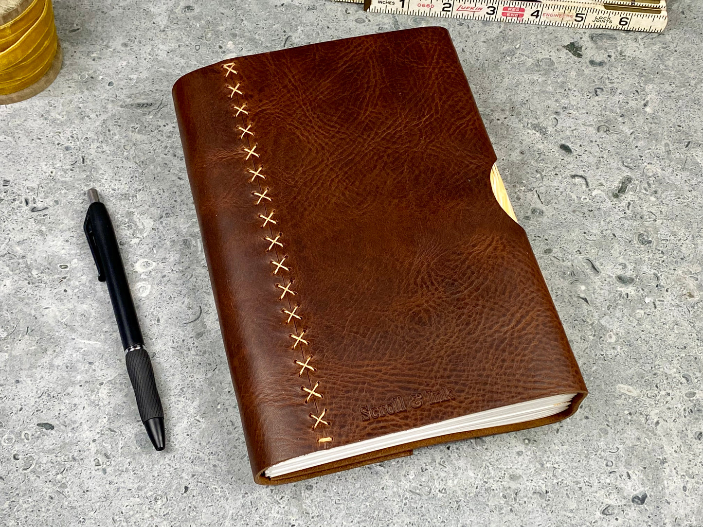 Large Buttonhole Journal Sketchbook, Walnut Cowhide