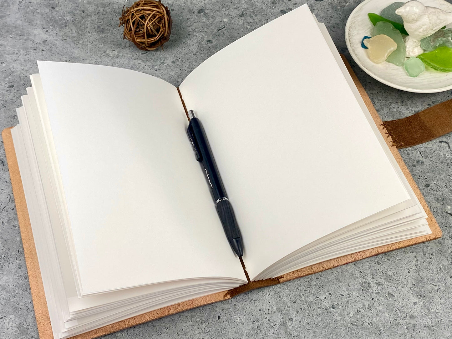 Large Marbled Leather Journal in Red and Yellow