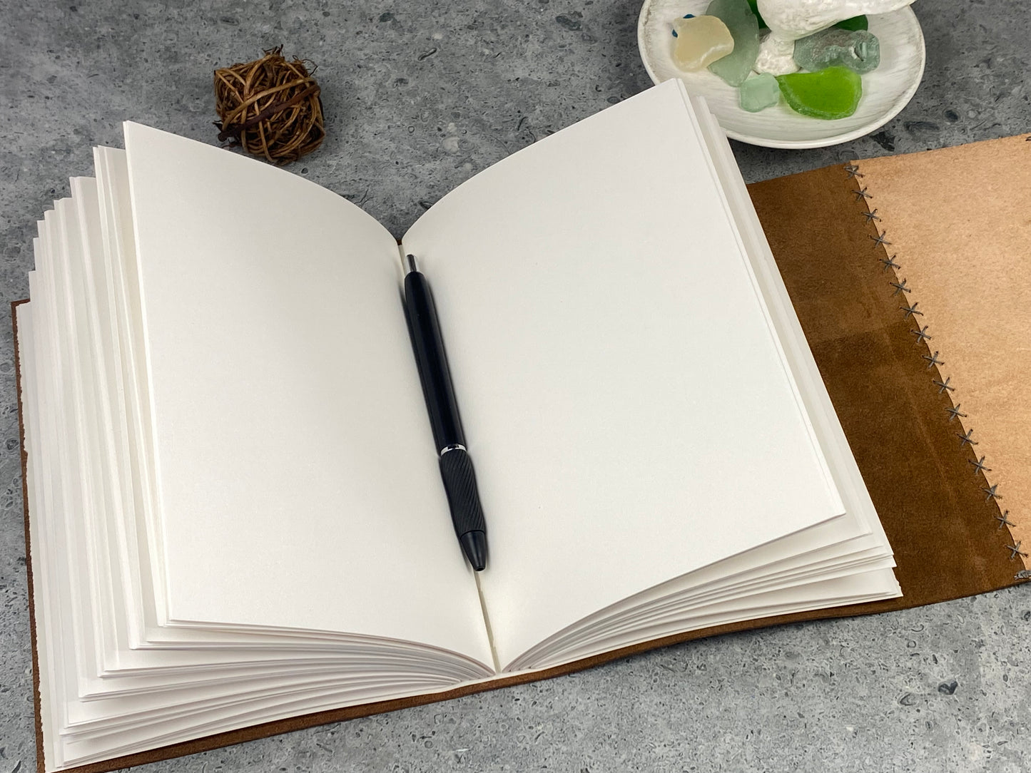 Large Marbled Leather Journal - Walnut Brown