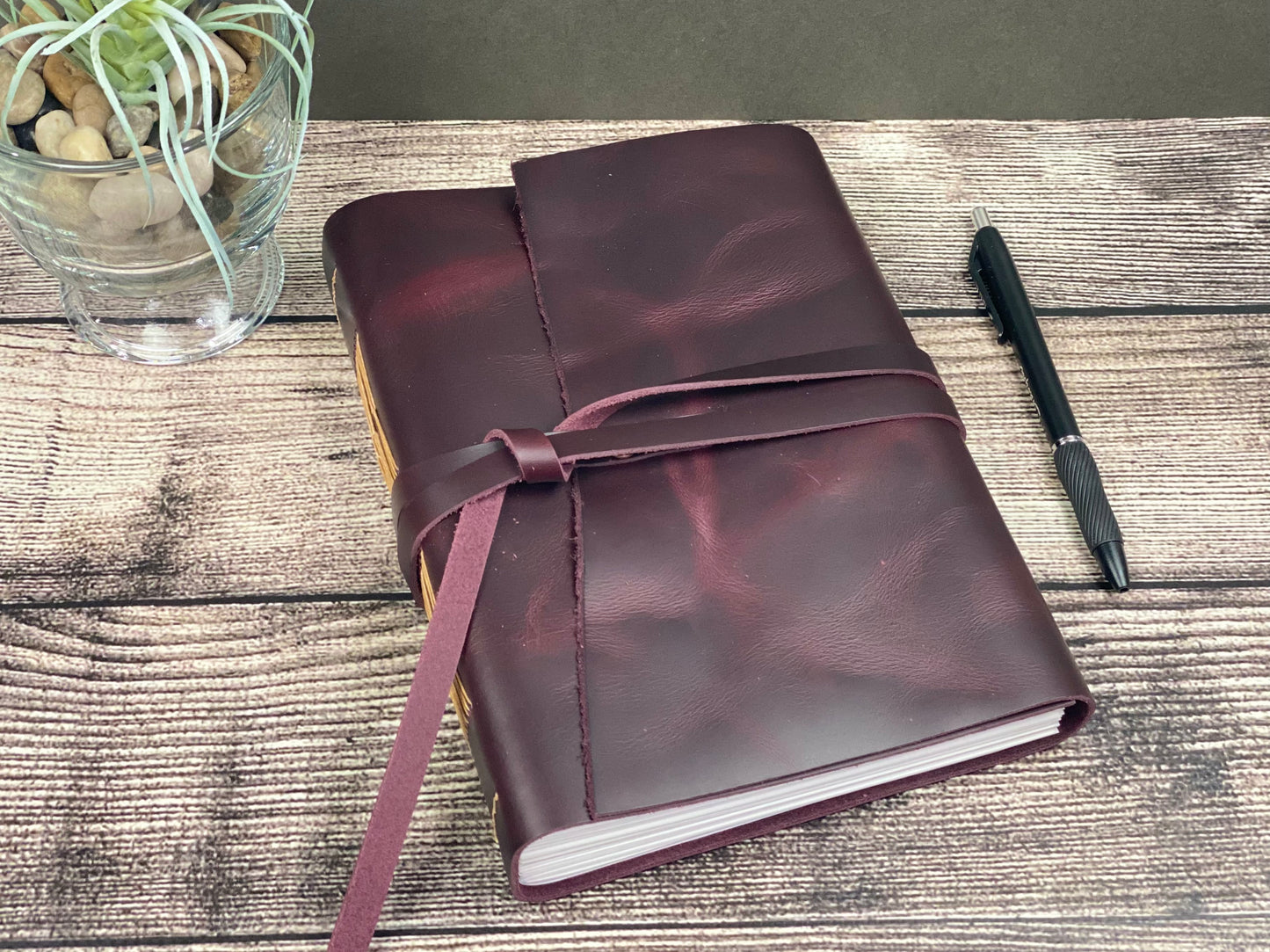 Large Blank Leather Journal in Aubergine Cowhide