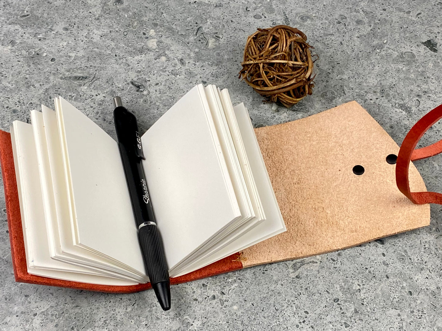 Mini Marbled Leather Journal - Red