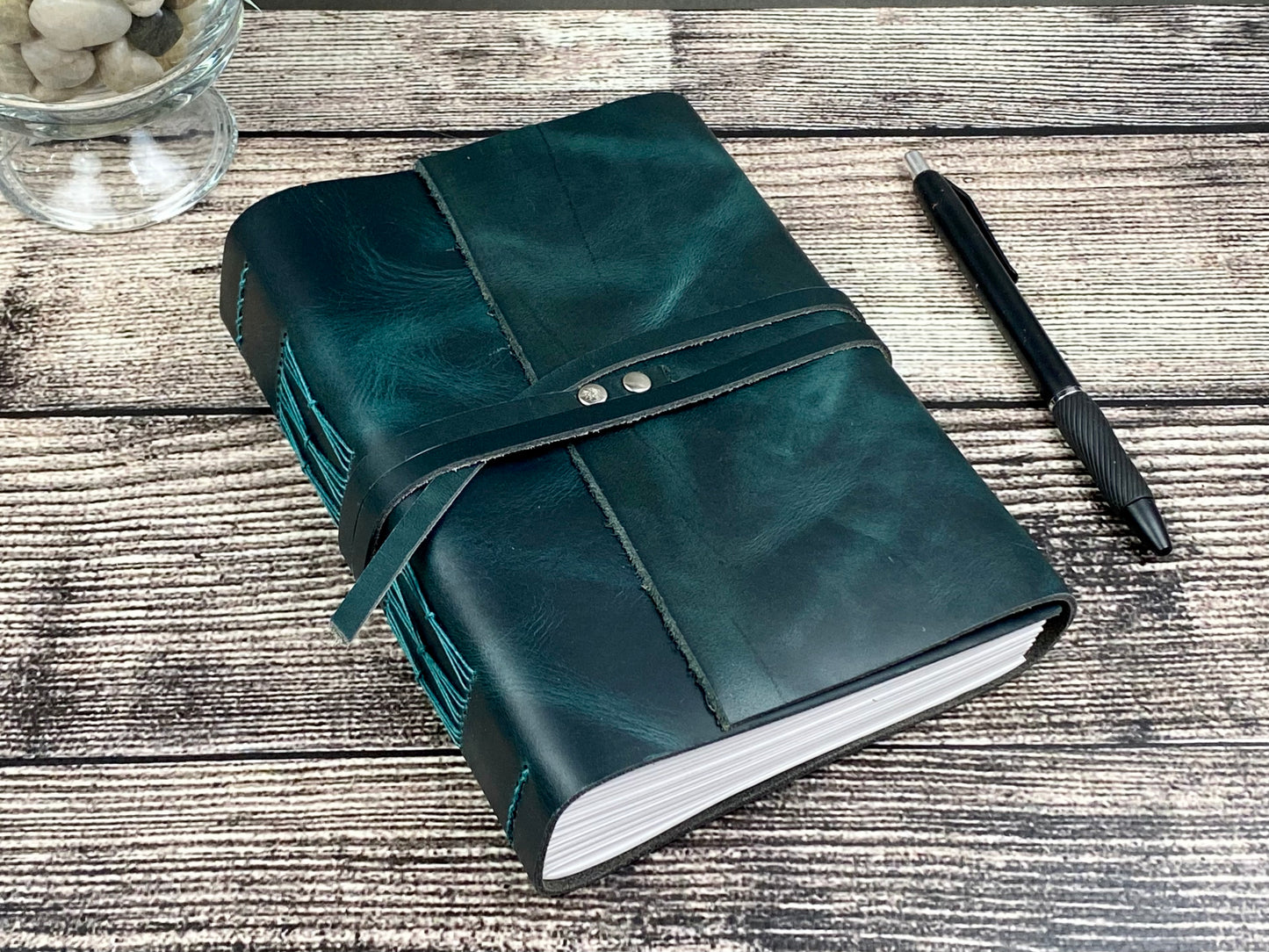 5x7 Blank Leather Journal in Peacock Cowhide