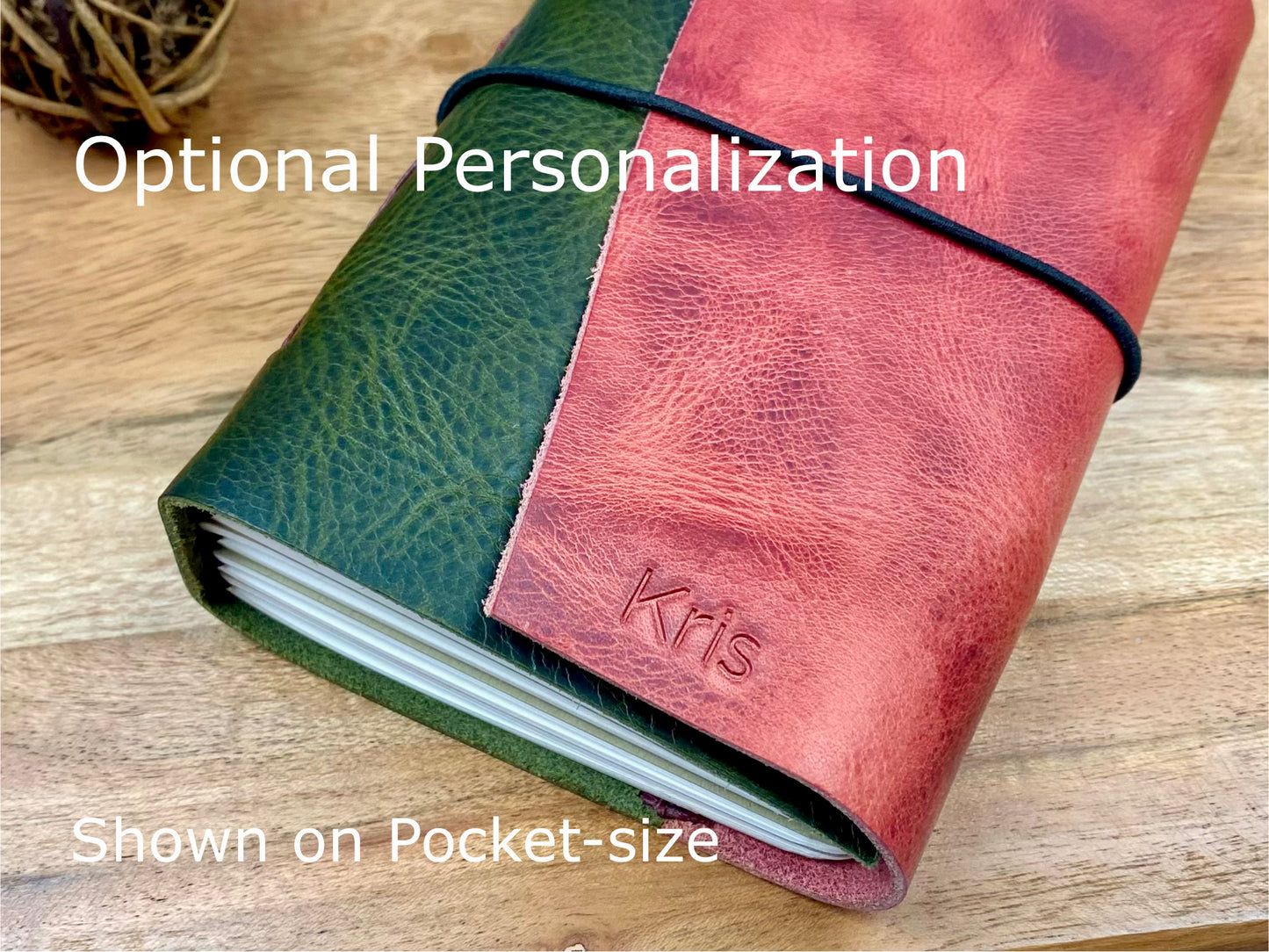 A5 Refillable Leather Journal, Premium Cowhide, Olive