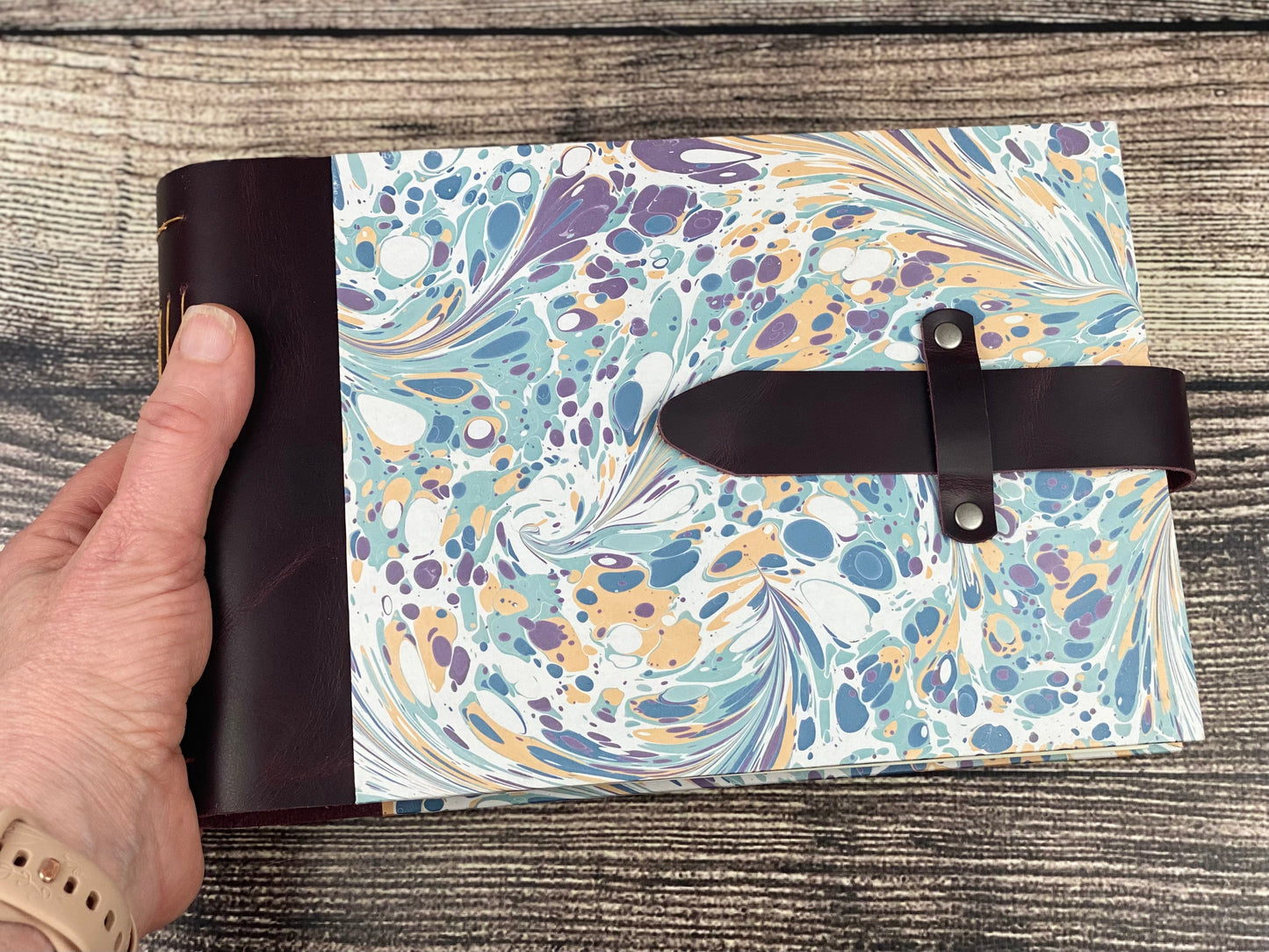 6x9 Marbled Photo Album, Hardcover with Leather Spine
