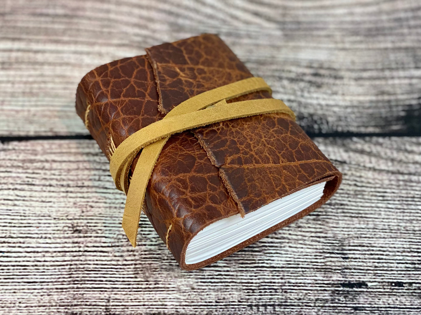 Mini Leather Journal - Brown Shrunken Bison/Tan