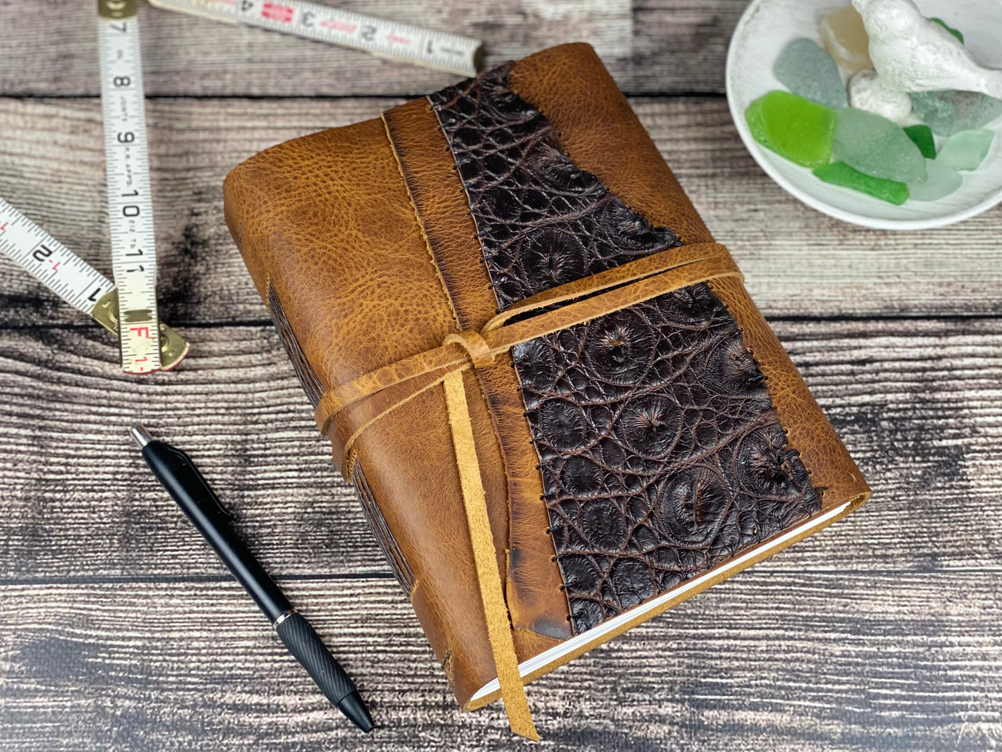 6x8 Leather Journal - Bison and Caiman