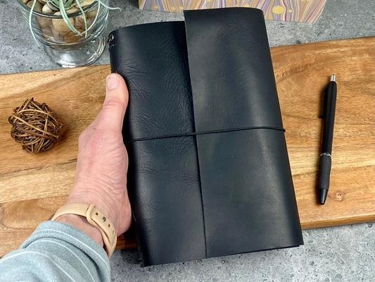 A5 Refillable Leather Journal, Premium Cowhide, Black