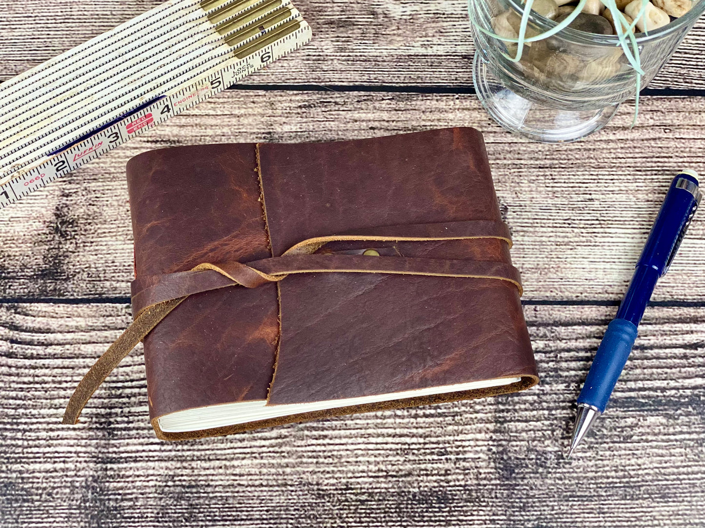 Leather Travel Sketchbook - Walnut Bison with strap
