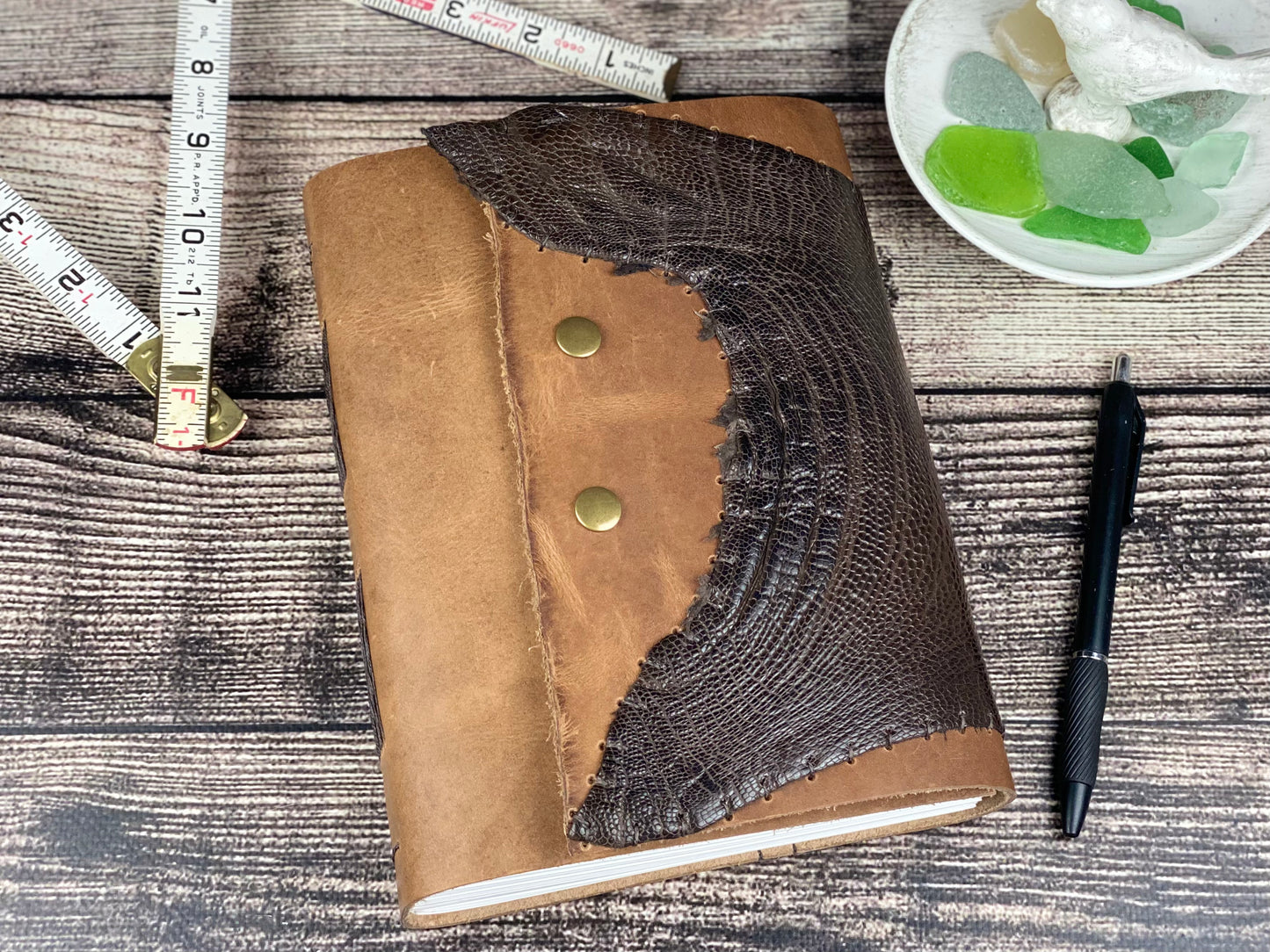 6x8 Leather Journal - Bison and Ostrich