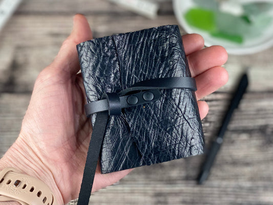 Mini Leather Journal - Black Ostrich Leather