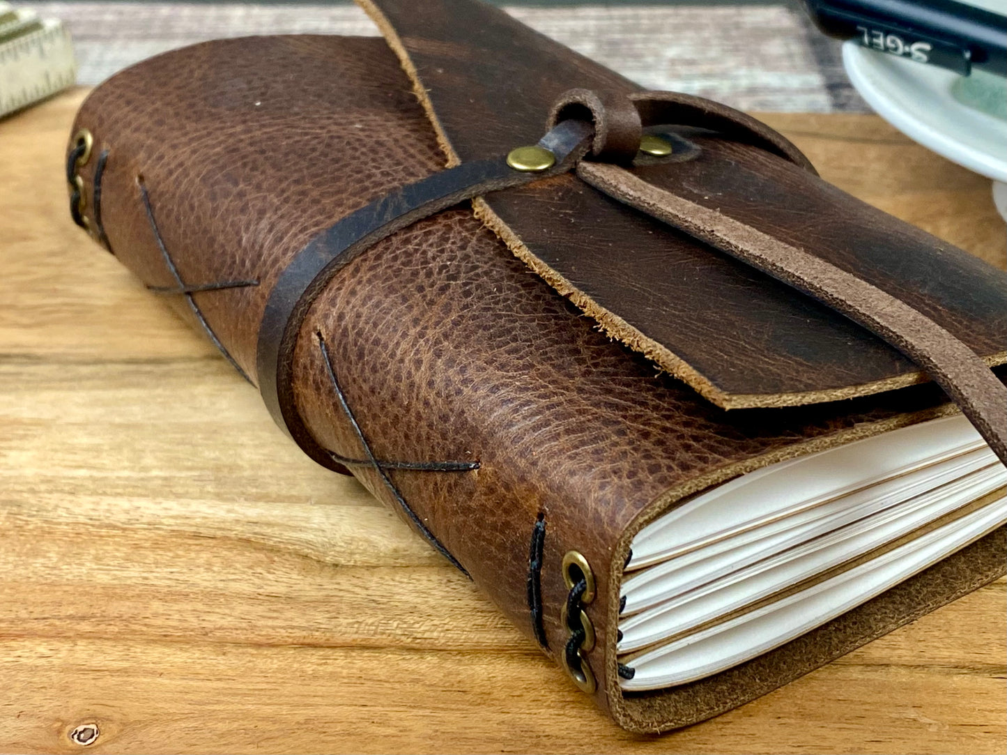 Pocket Refillable Journal in Saddle Brown Leather