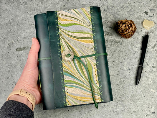 Large Marbled Leather Journal Sketchbook with Natural Stone