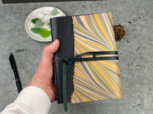 7x5 Marbled Leather Journal - Deep Blue