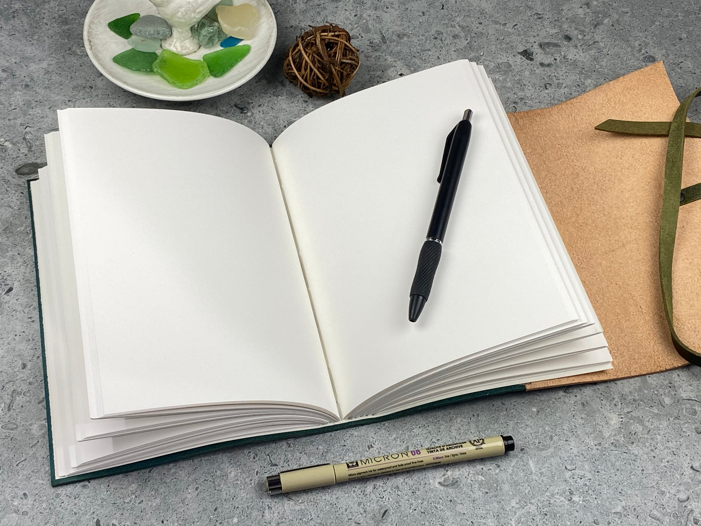 Large Marbled Leather Journal - Dark Blue