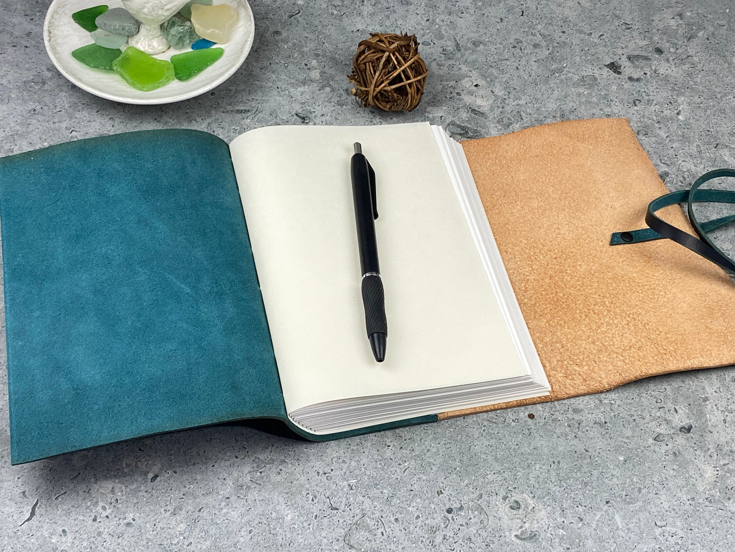 7x5 Marbled Leather Journal - Deep Blue