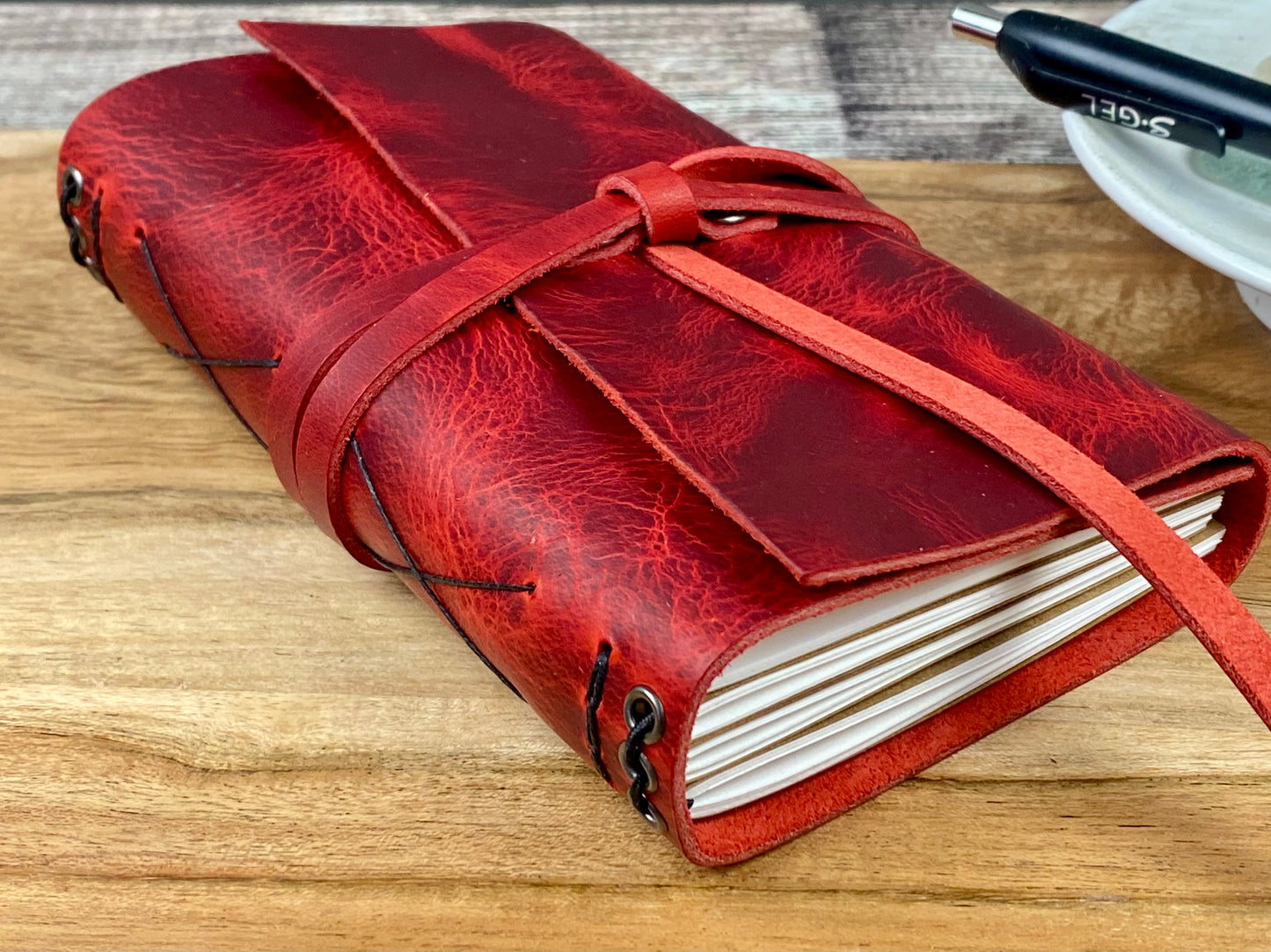 Pocket Refillable Journal in Red Leather