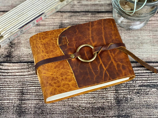 Leather Travel Sketchbook - Peanut Bison with Ring