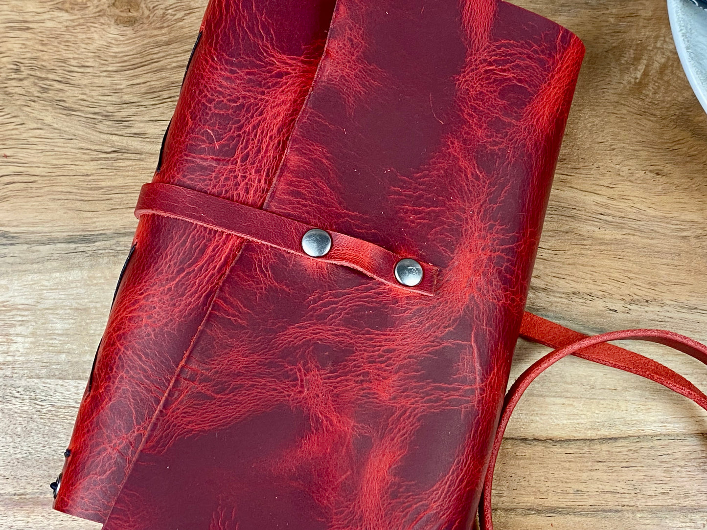 Pocket Refillable Journal in Red Leather