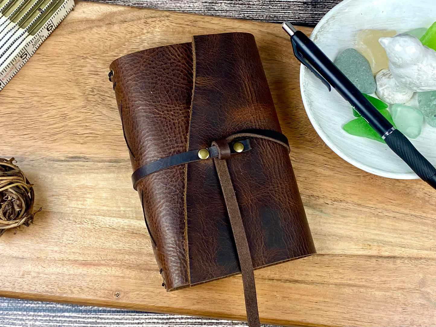 Pocket Refillable Journal in Saddle Brown Leather