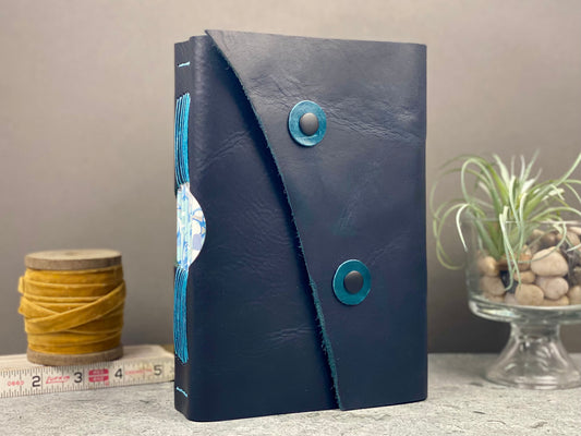 Large Buttonhole Journal Sketchbook, Dark Sapphire Cowhide