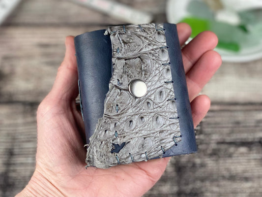 Mini Leather Journal - Blue Bison with Caiman