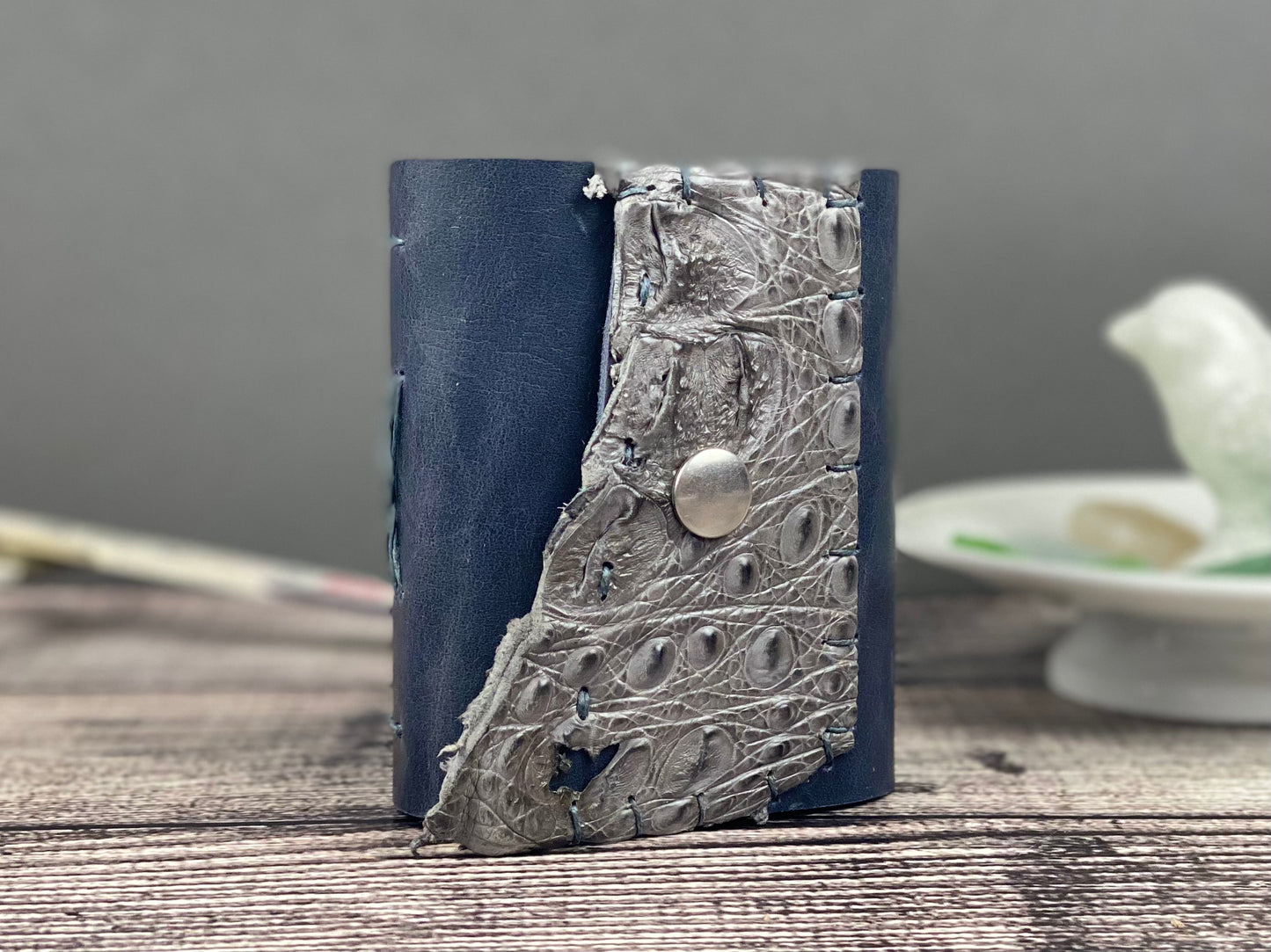 Mini Leather Journal - Blue Bison with Caiman
