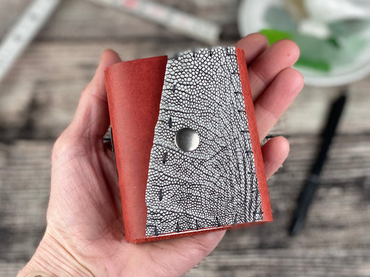 Mini Leather Journal - Red bison with Ostrich