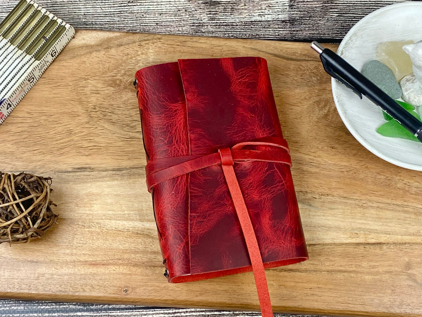 Pocket Refillable Journal in Red Leather