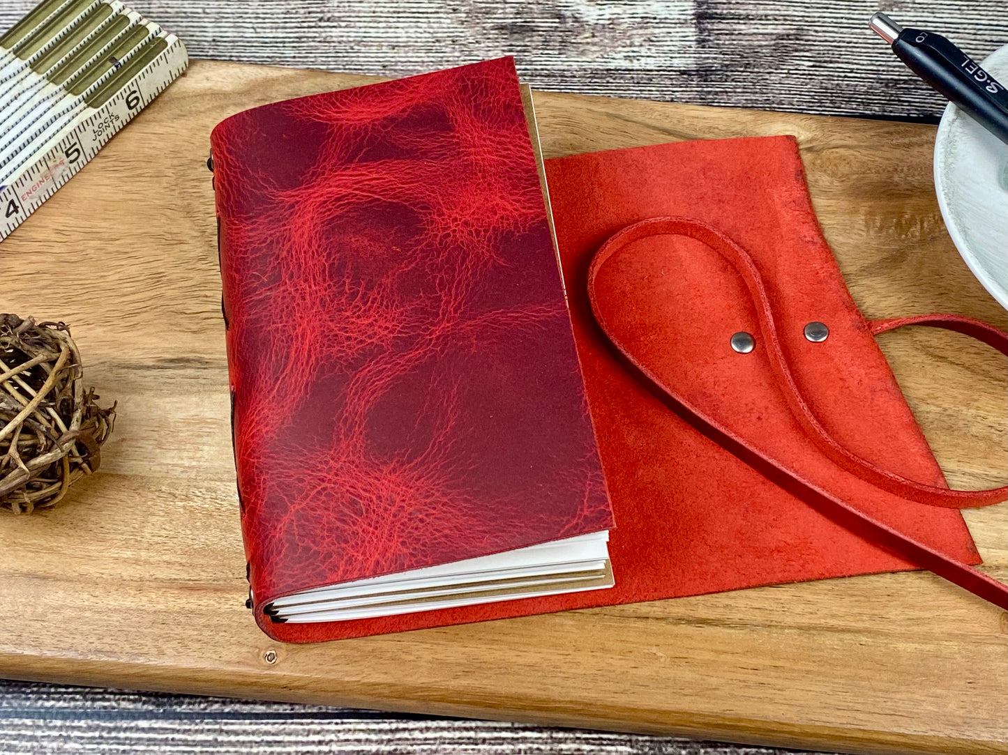 Pocket Refillable Journal in Red Leather