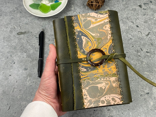 7x5 Marbled Leather Journal - Olive