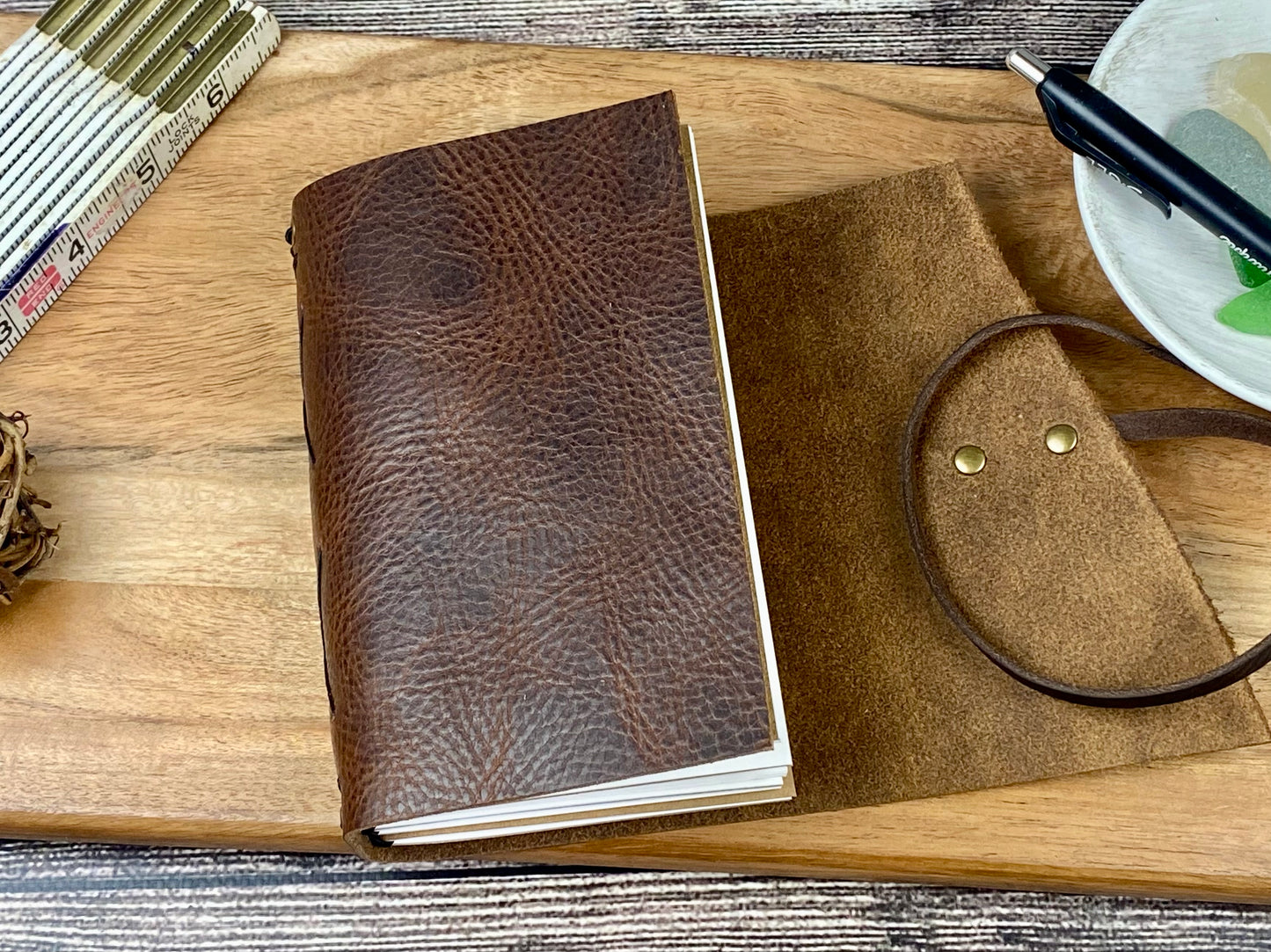 Pocket Refillable Journal in Saddle Brown Leather