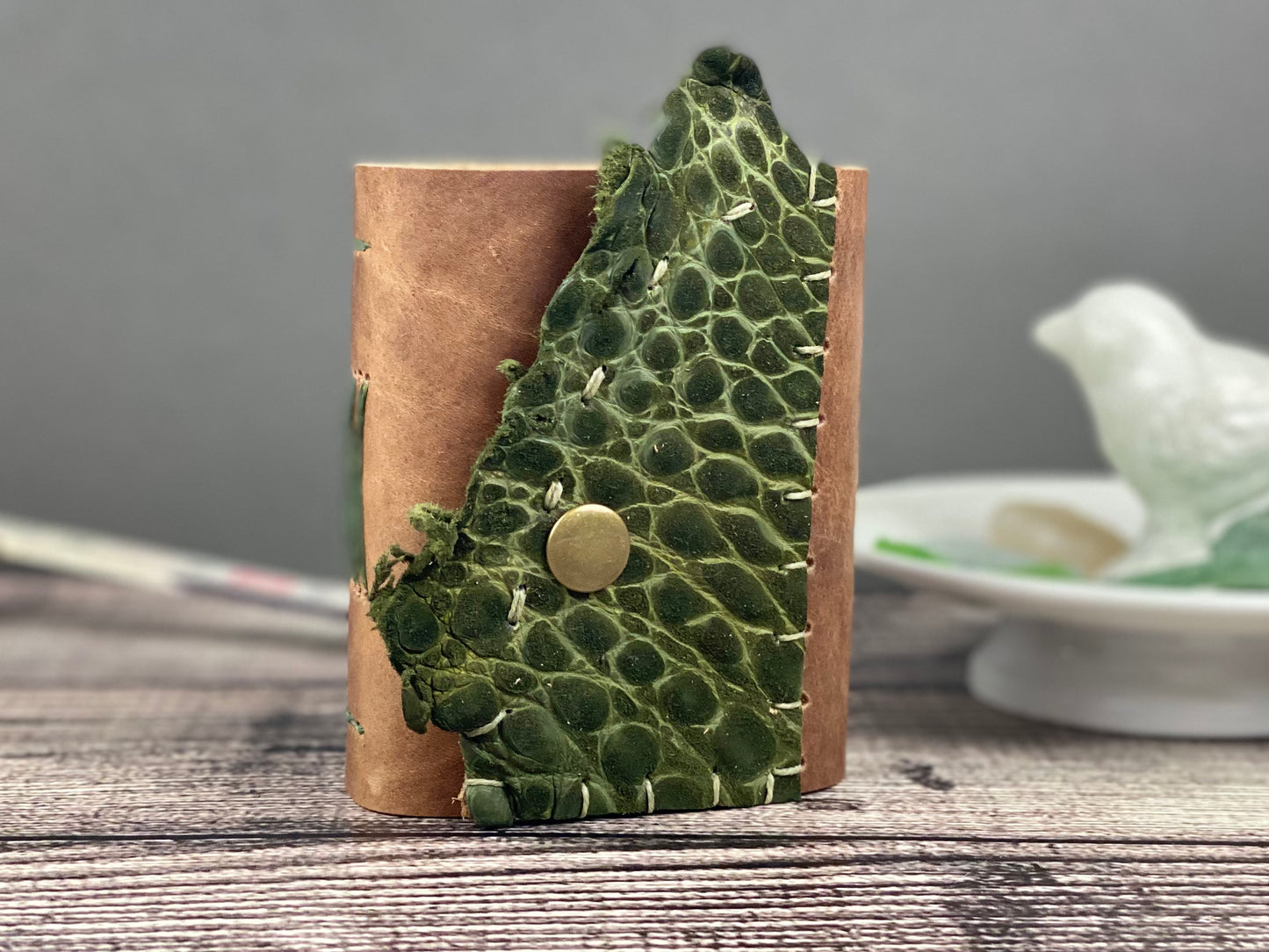 Mini Leather Journal - Tan bison with Caiman