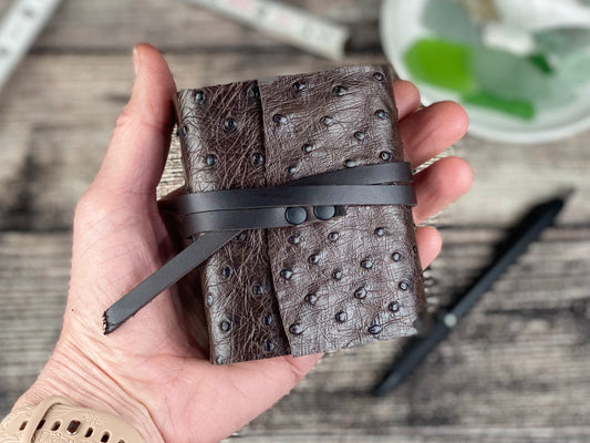 Mini Leather Journal - Brown Ostrich Leather