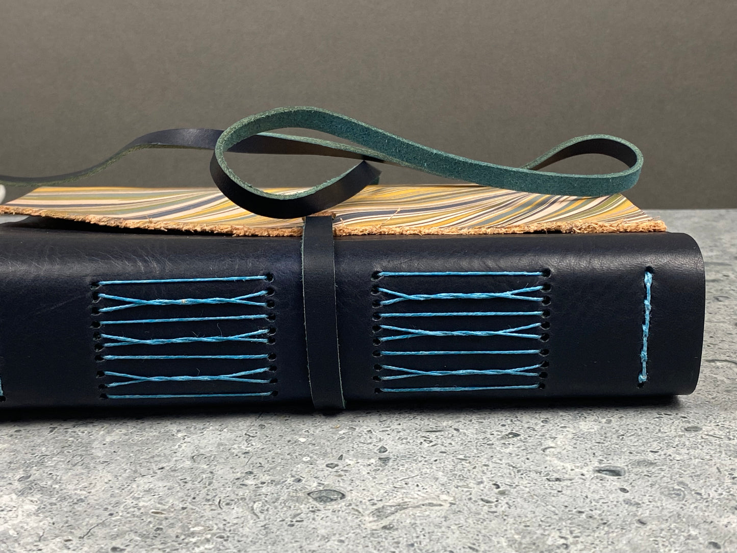 7x5 Marbled Leather Journal - Deep Blue