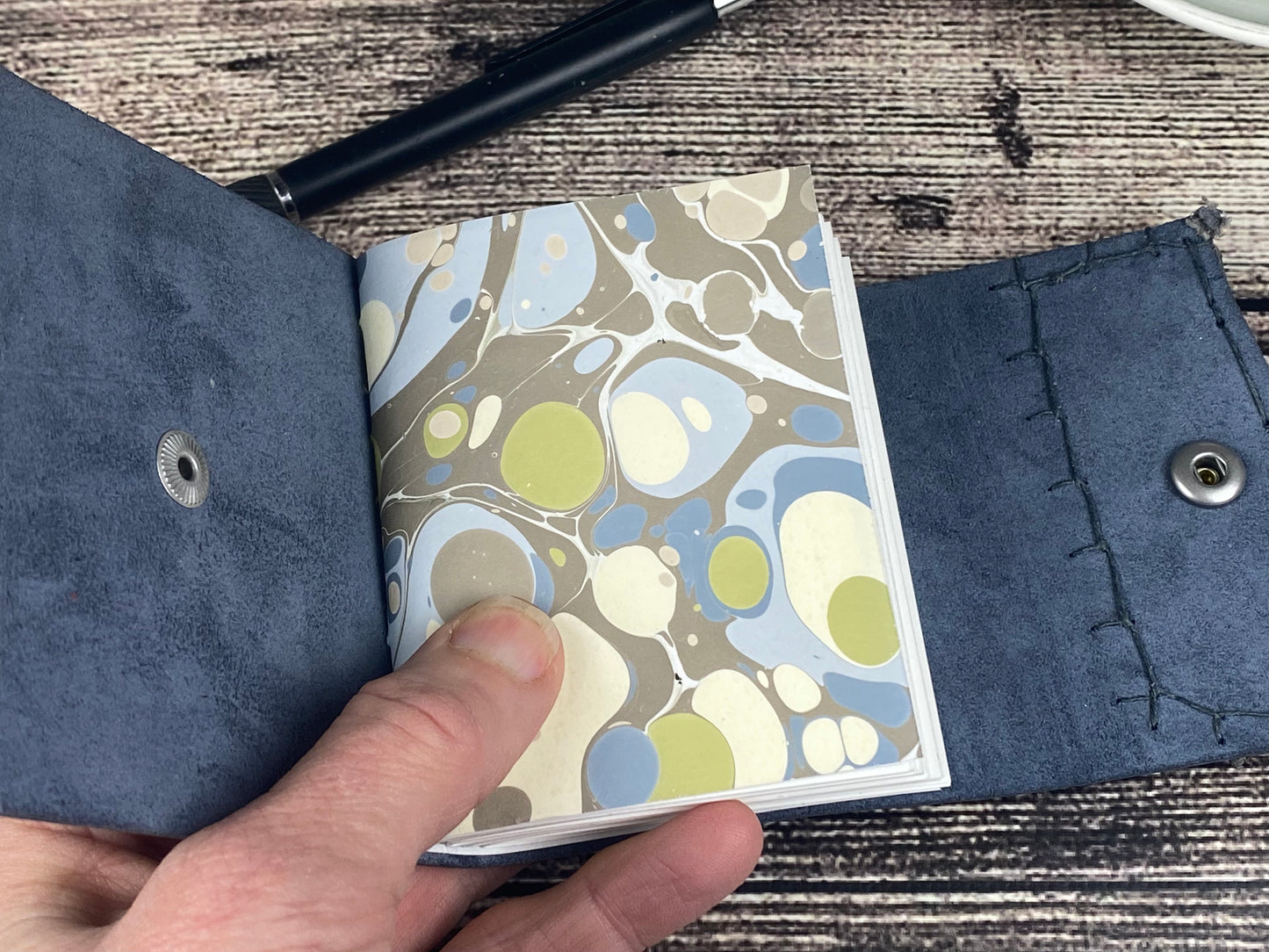 Mini Leather Journal - Blue Bison with Caiman