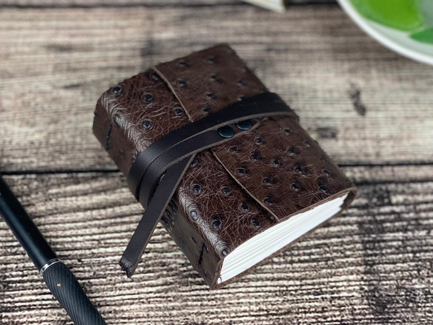 Mini Leather Journal - Brown Ostrich Leather