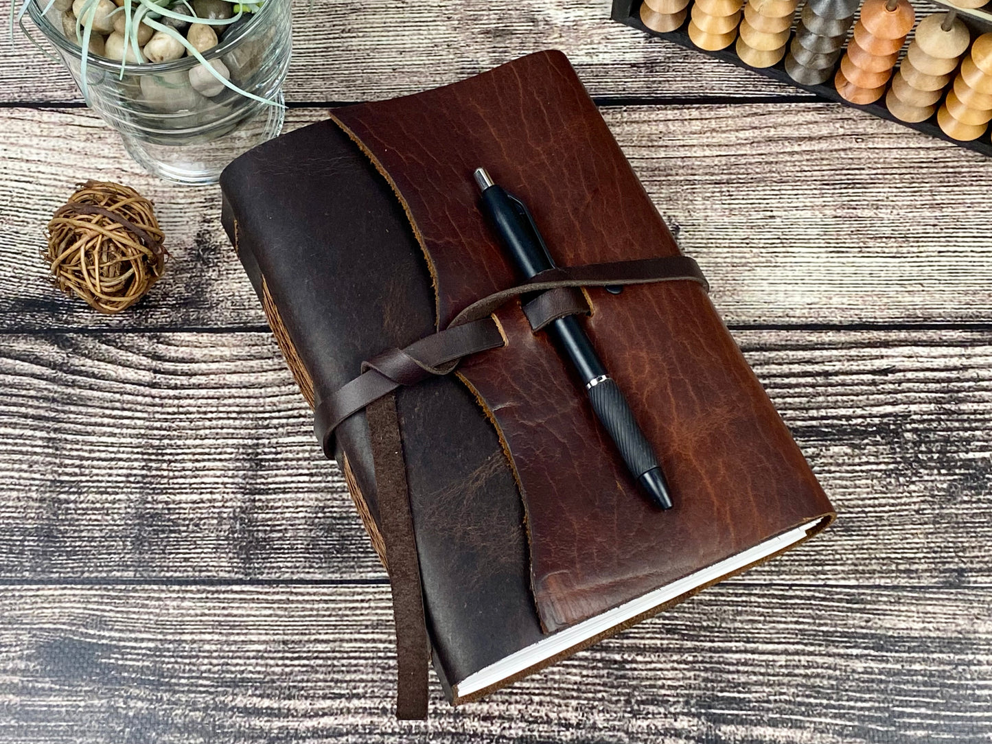 Large Leather Sketchbook/Journal - Walnut and Espresso with Pen Loop