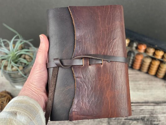 Large Leather Sketchbook/Journal - Walnut and Espresso with Pen Loop