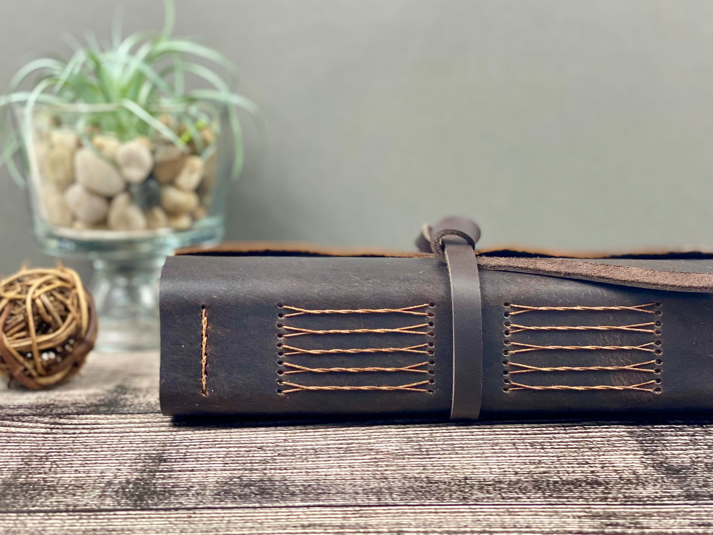 Large Leather Sketchbook/Journal - Walnut and Espresso with Pen Loop