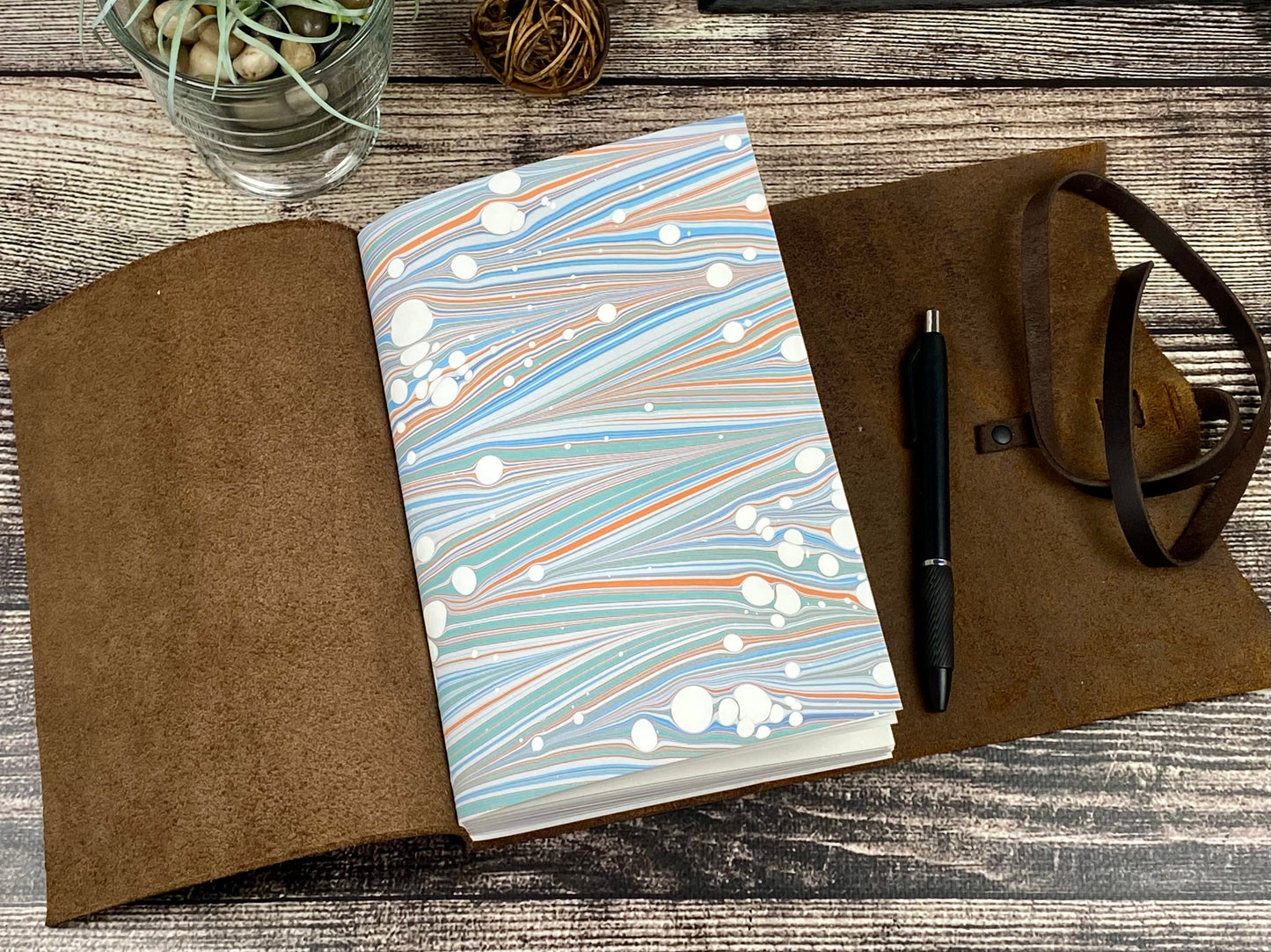 Large Leather Sketchbook/Journal - Walnut and Espresso with Pen Loop